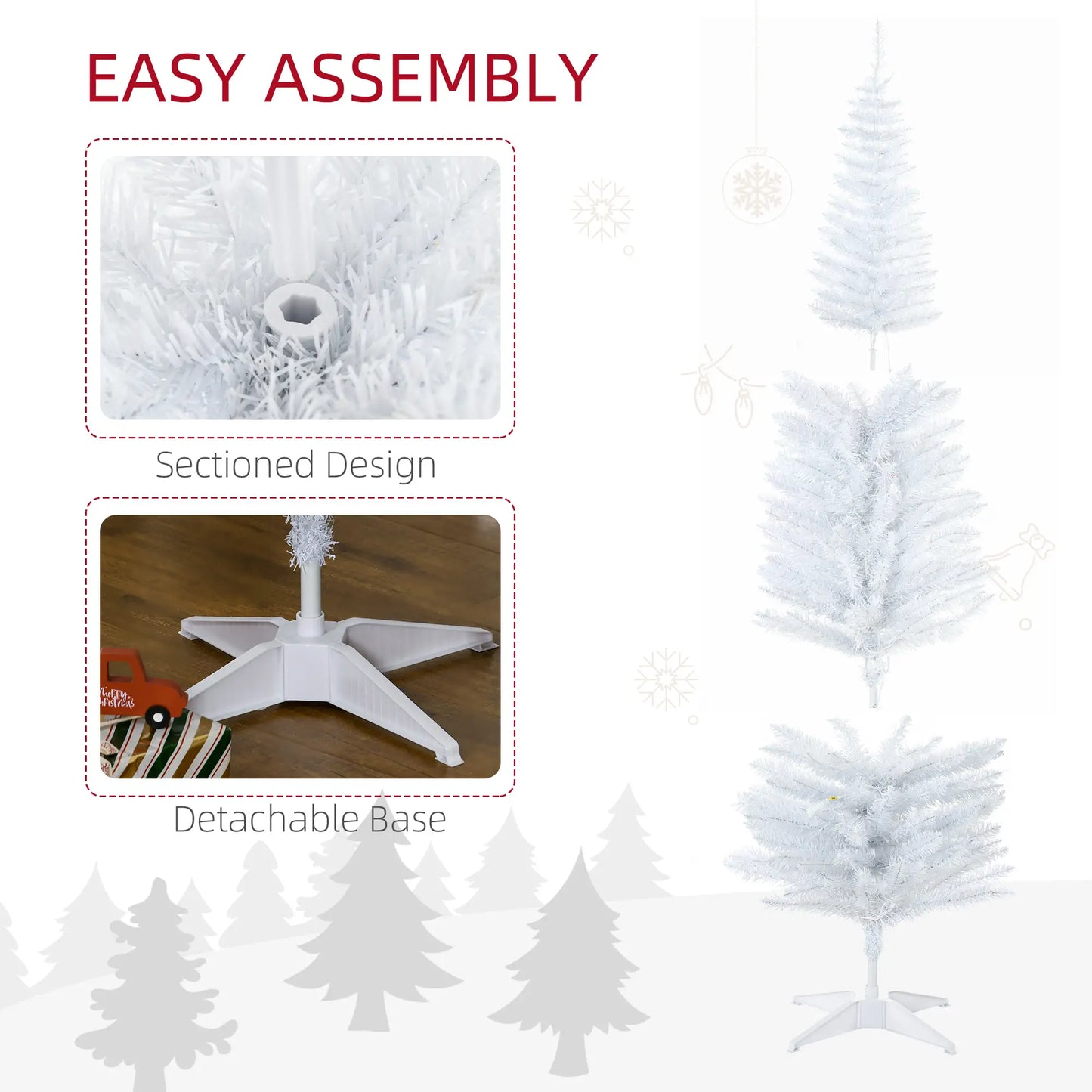 6' Pre Lit Artificial Pencil Christmas Tree, Warm White LED Lights, White Pencil Christmas Trees at Gallery Canada