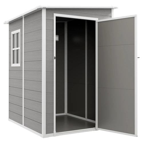 4'x5' Garden Tool Storage Shed, Lean to, Window, Vent, Plastic Roof, Grey
