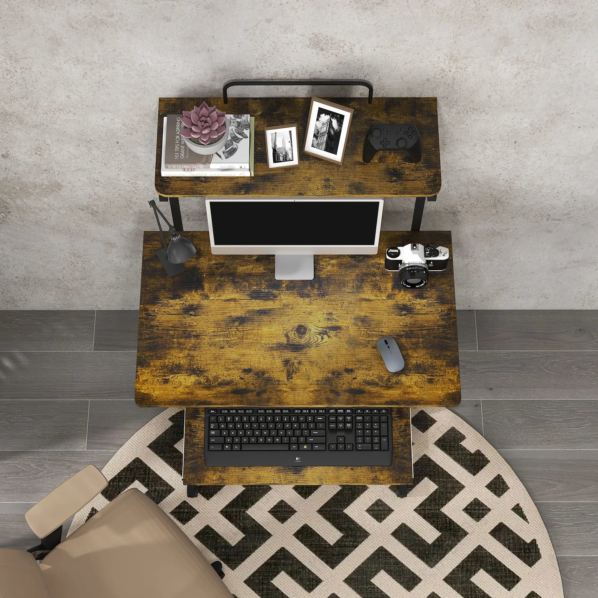 32 Mobile Computer Table, Rolling Study Desk with Keyboard Tray, Rustic Brown Computer Desks at Gallery Canada