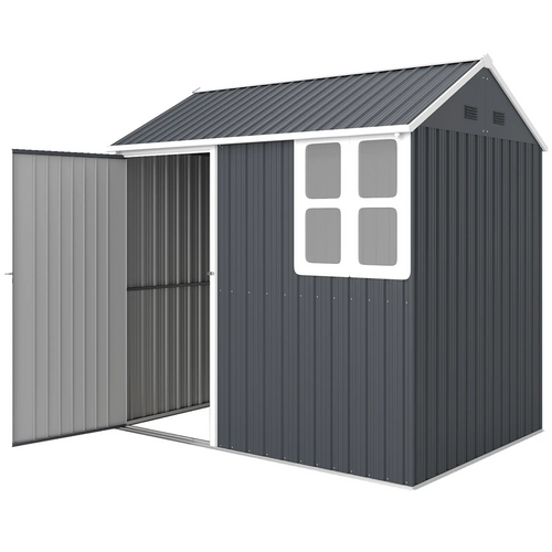 7' x 5.5' Metal Garden Shed, Outdoor Storage, Lockable Door, Dark Grey