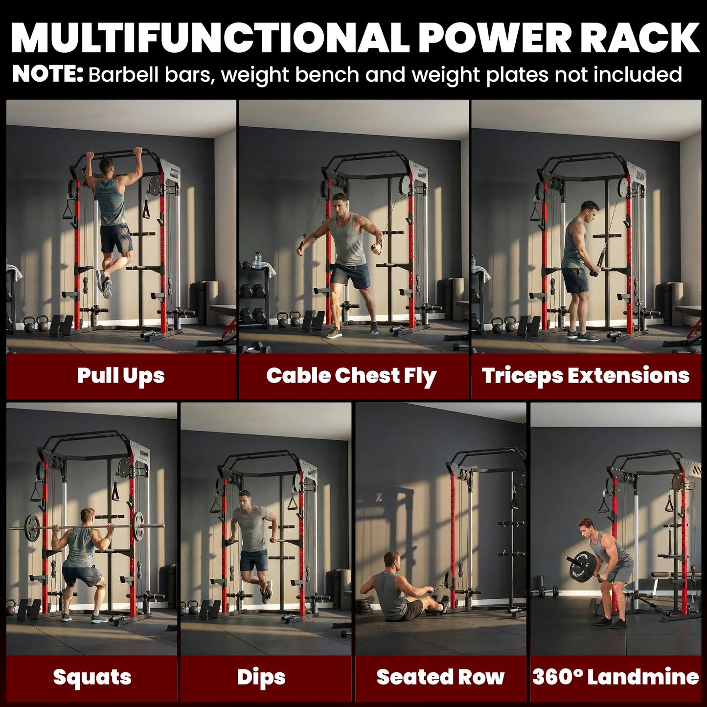 Power Cage, Power Rack Machine, Adjustable Cable Pulley System, Pull-Up Bar, Dip Station Power Towers at Gallery Canada