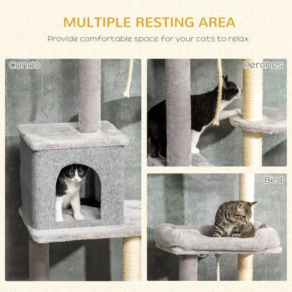 Adjustable Cat Tree, 85-101 Inches, Climbing Center with Scratching Posts, Grey Floor to Ceiling Cat Trees at Gallery Canada