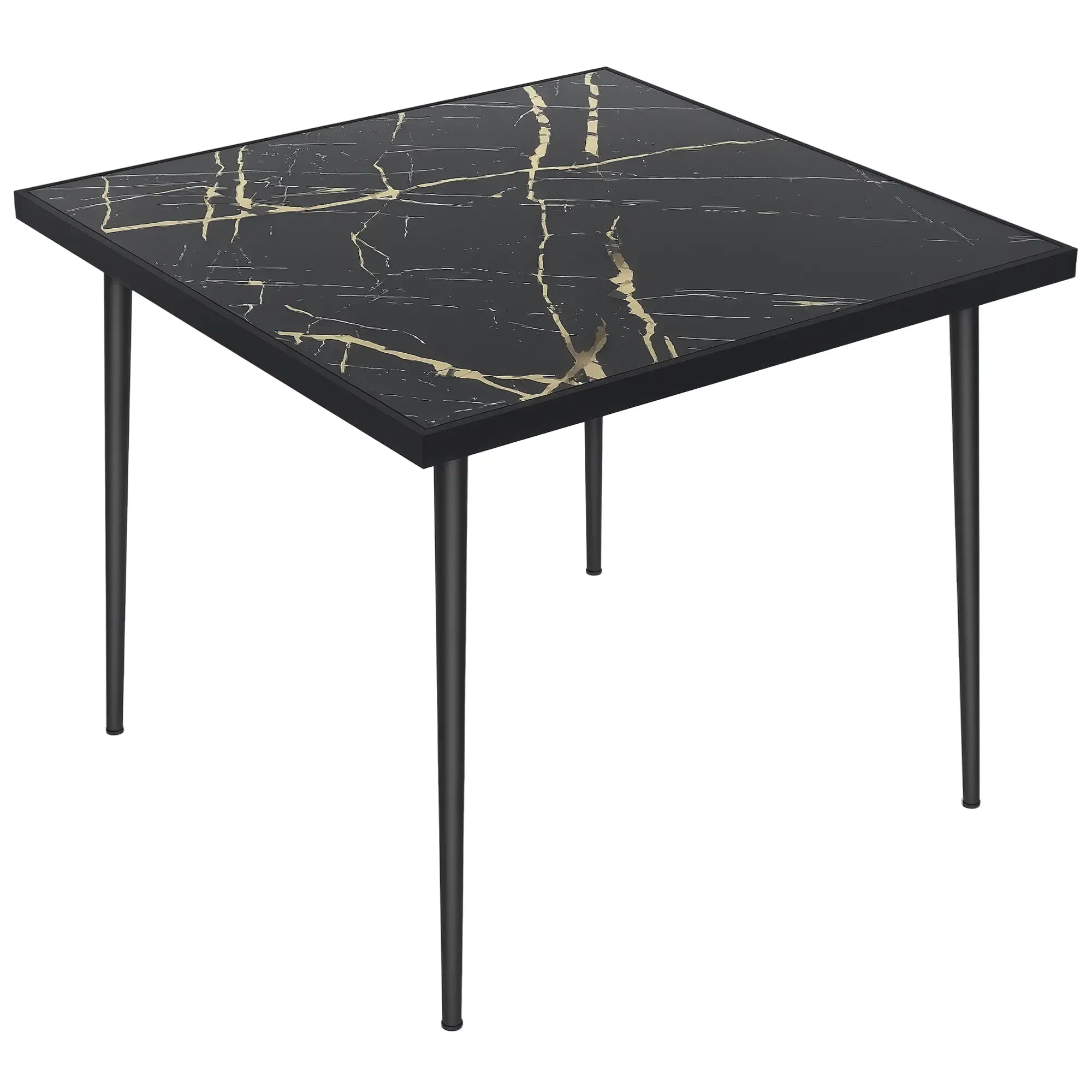 Square Patio Dining Table for 4, Marble Effect Glass Top, Steel Frame, Black Patio Dinning Tables at Gallery Canada