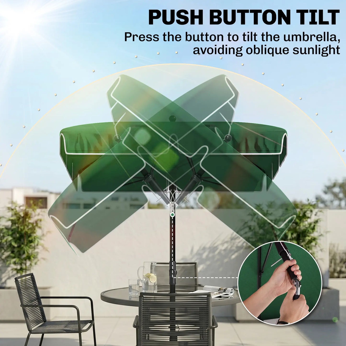 6.5x4ft Rectangle Patio Umbrella, Adjustable Tilt, Green Sun Umbrellas at Gallery Canada