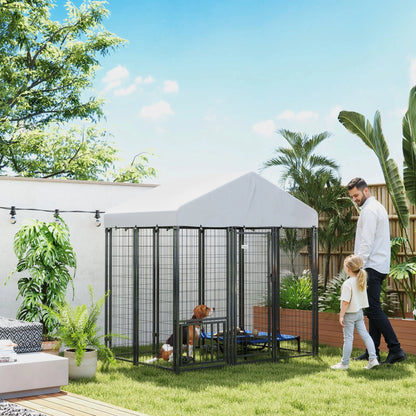Outdoor Dog Kennel, Waterproof UV-Resistant Cover, Adjustable Feeding Bowls, 5.9 x 4 x 6 ft Houses, Kennels & Pens at Gallery Canada