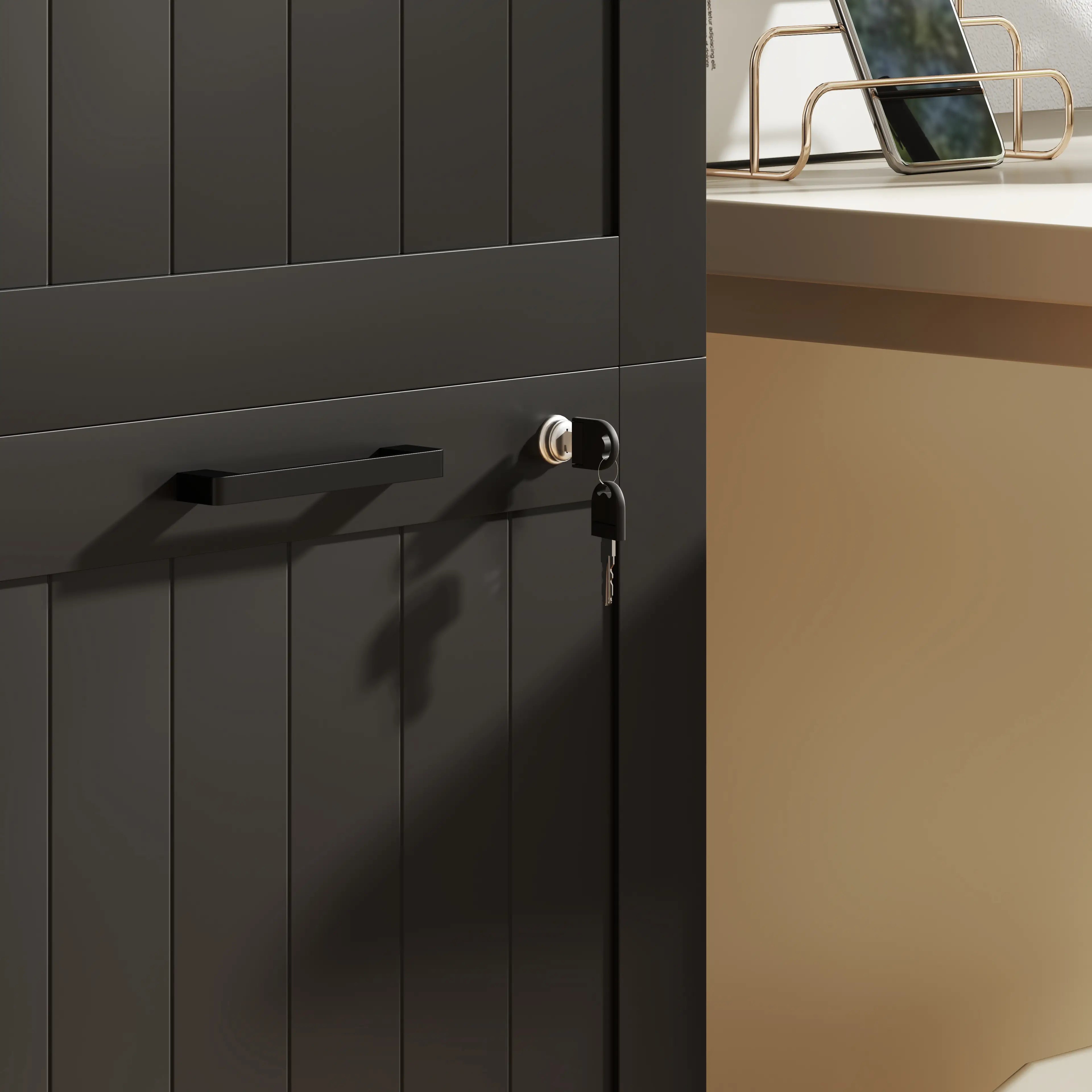 4 Drawer Filing Cabinet with Lock, Adjustable Hanging Bars, Black Office Cabinets & Cupboards at Gallery Canada