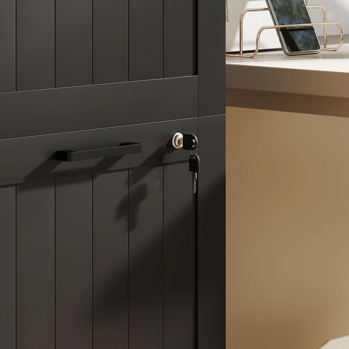 4 Drawer Filing Cabinet with Lock, Adjustable Hanging Bars, Black Office Cabinets & Cupboards at Gallery Canada