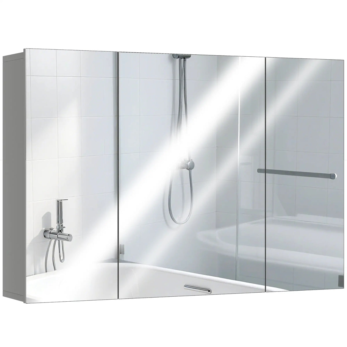 35" x 24" Wall Mirror Cabinet, Bathroom Medicine Cabinet, 3 Doors, Adjustable Shelves, Grey Mirror Medicine Cabinets Grey at Gallery Canada