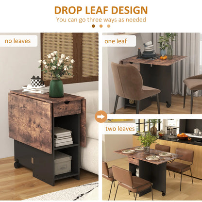 Folding Dining Table, Drop Leaf with Drawer, Shelves, Rustic Brown, Brown Bar Tables & Dining Tables at Gallery Canada