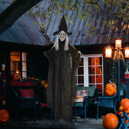 6' Life Size Witch Halloween Decoration, Light Up Eyes, Black