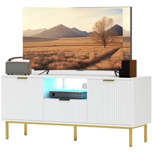 TV Console For 40 Inch TVs, Entertainment Center With RGB LED Lights, White