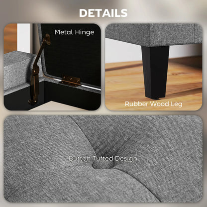 36" Linen-Look Storage Ottoman Bench, Solid Wood Frame, Grey Storage Ottomans & Benches at Gallery Canada