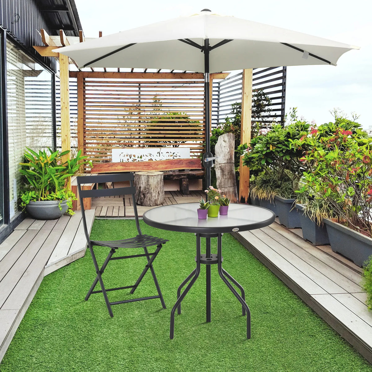 31.5" Round Outdoor Bistro Table, Tempered Glass Coffee Side Table Patio Side Tables at Gallery Canada