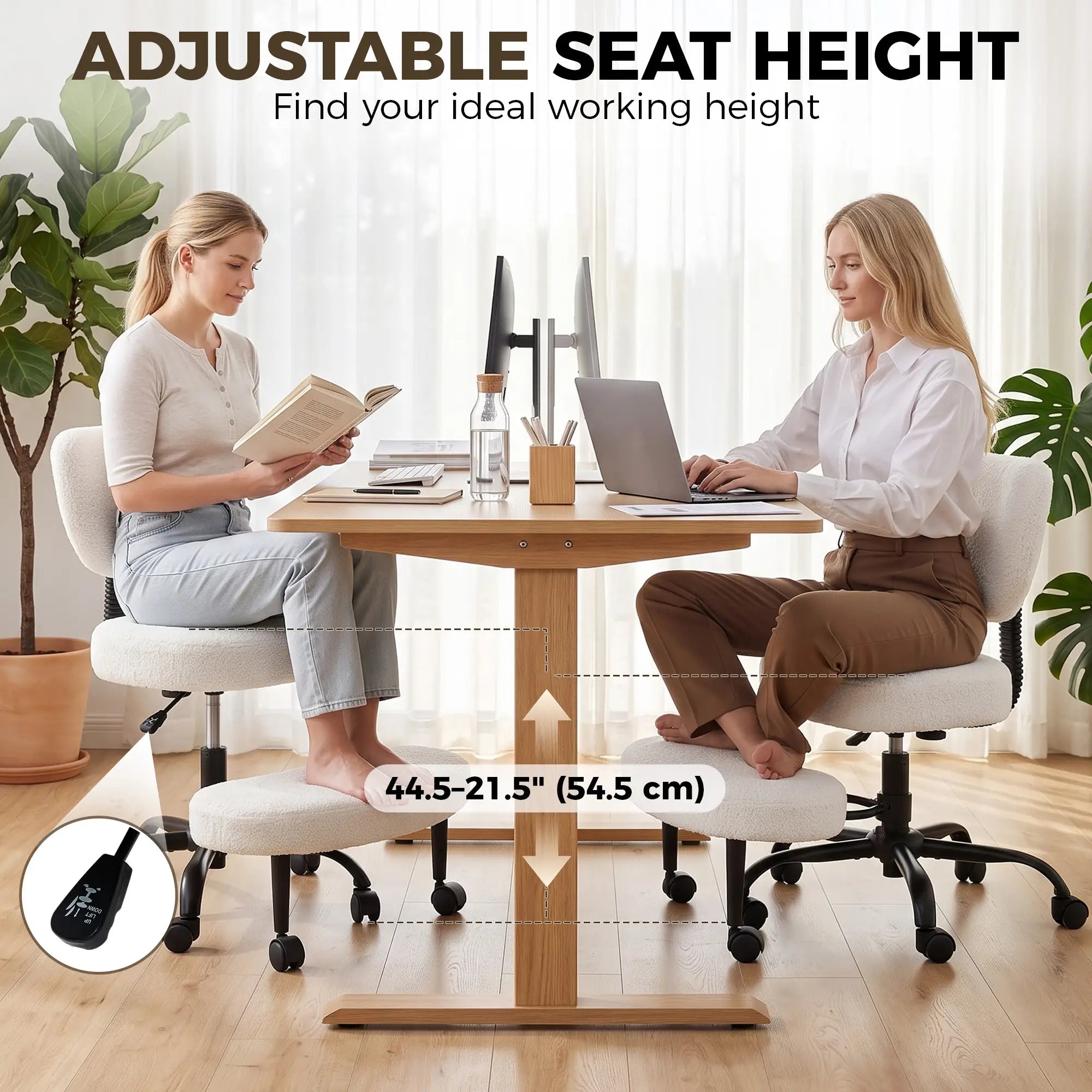 Ergonomic Cross Legged Office Chair, 360 Swivel, Cream Task Chairs at Gallery Canada