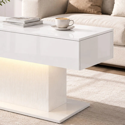 LED Coffee Table with Storage, High Gloss Modern Center Table with 2 Drawers and Remote Control for Living Room, White Coffee Tables at Gallery Canada