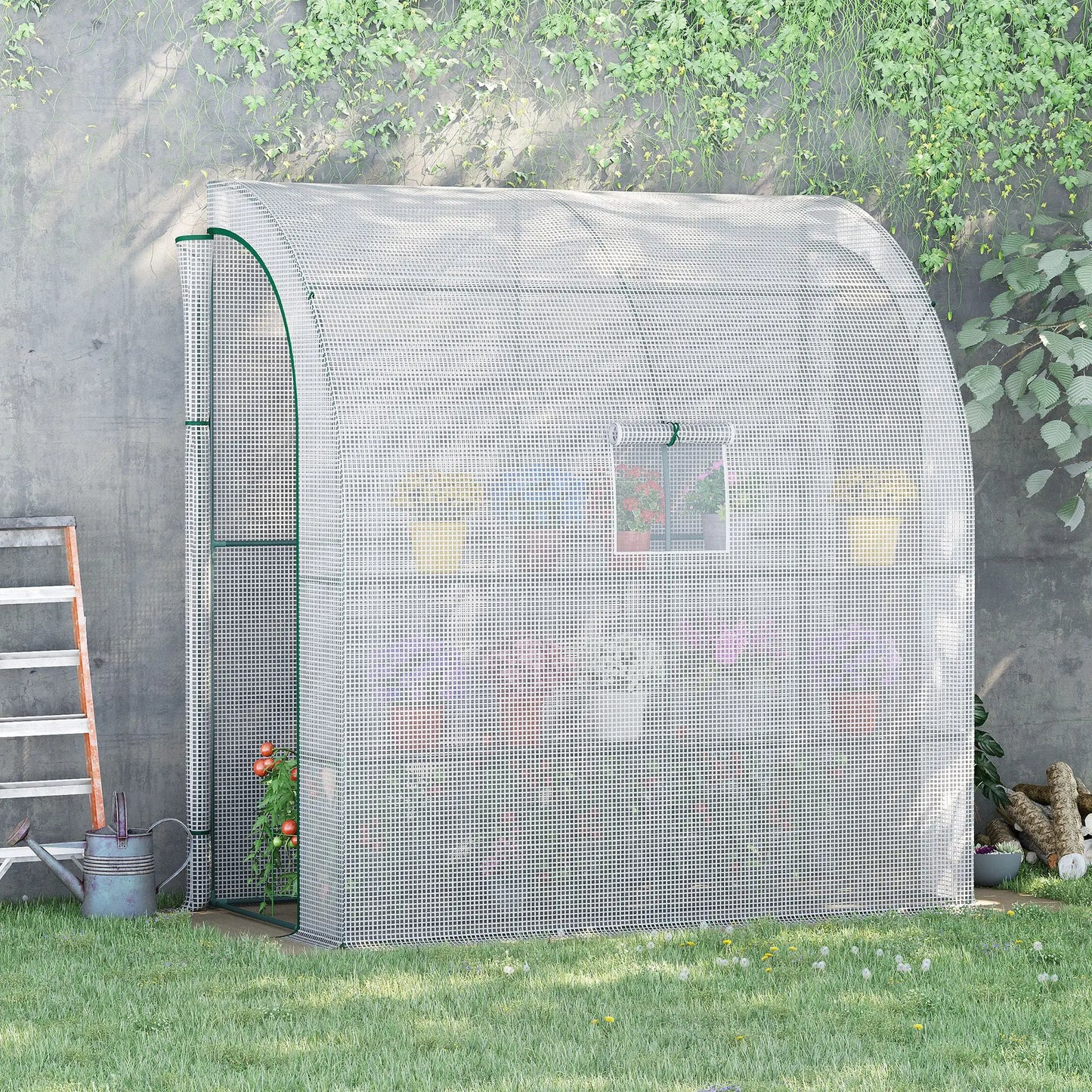 7' x 3' x 7' Walk-In Greenhouse, Roll-Up Mesh Windows, Zipper Door, White Walk In Greenhouses at Gallery Canada