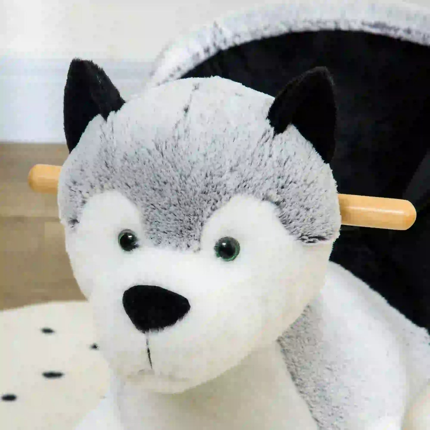 Kids Rocking Horse, Husky Plush Ride on Toy, Wooden Base, Seat Belt, 18-36 Months, Grey Rocking Horses at Gallery Canada