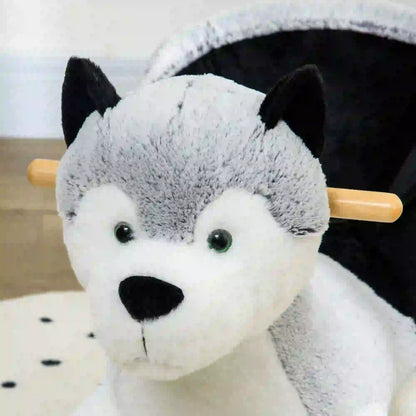 Kids Rocking Horse, Husky Plush Ride on Toy, Wooden Base, Seat Belt, 18-36 Months, Grey Rocking Horses at Gallery Canada