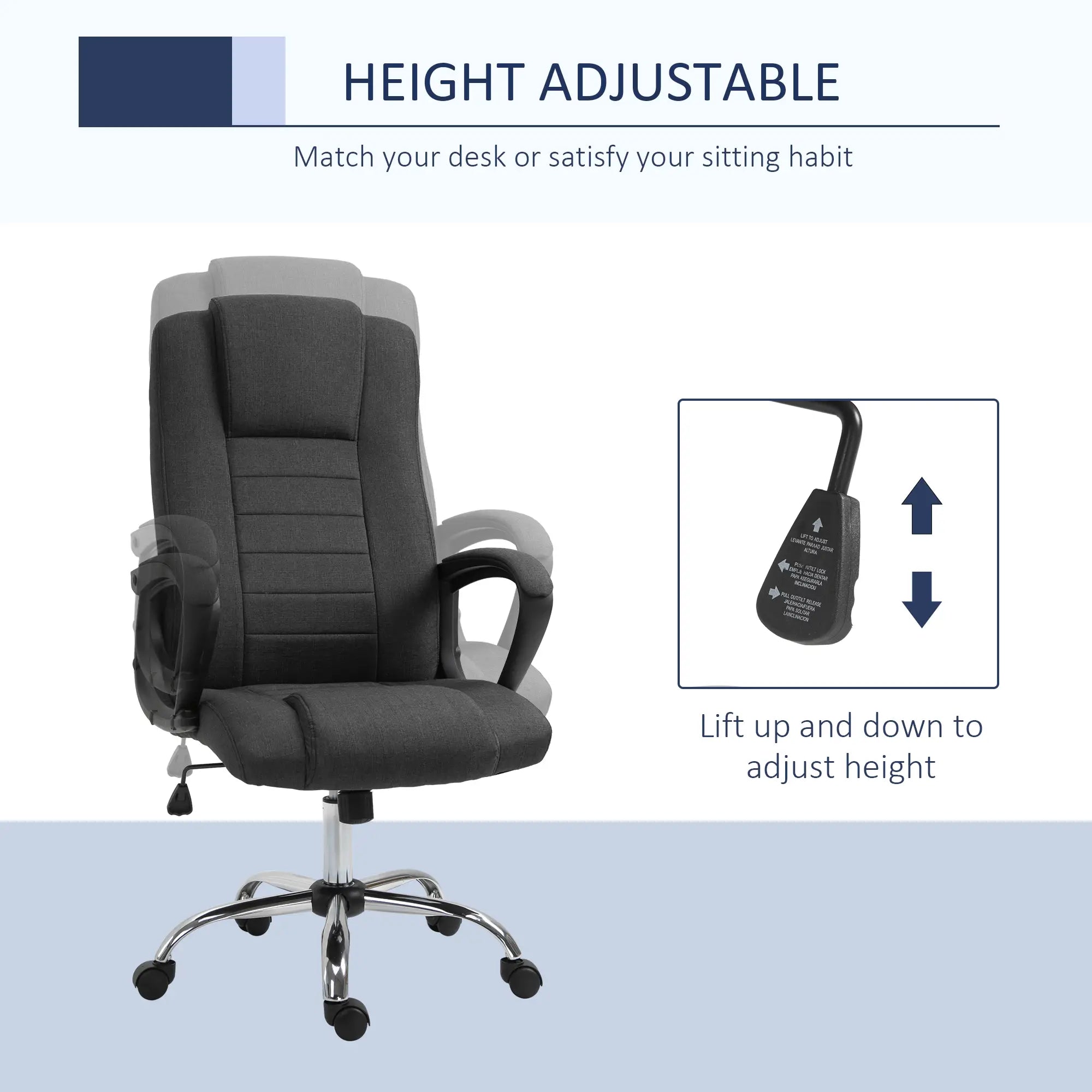 High Back Office Chair, Adjustable Height, Swivel Wheels, Tilt, Charcoal Grey Executive & Manager Chairs at Gallery Canada