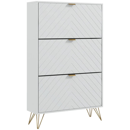 Modern Shoe Storage Cabinet, 3 Flip Drawers for 18 Pairs, Narrow, White Shoe Storage Cabinets & Racks at Gallery Canada