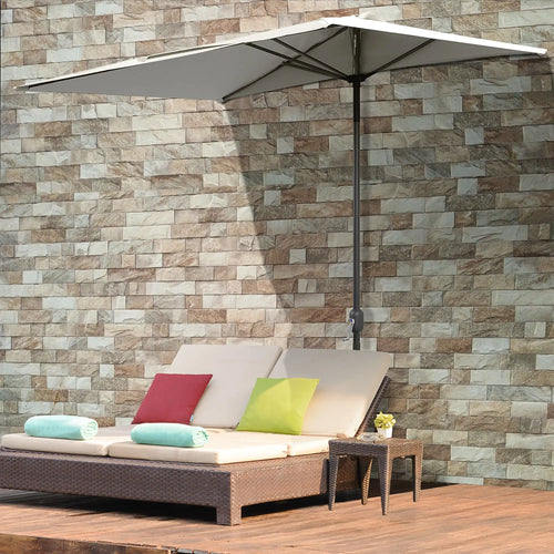 8ft Half Umbrella, Outdoor Balcony Parasol, 5 Ribs, Beige