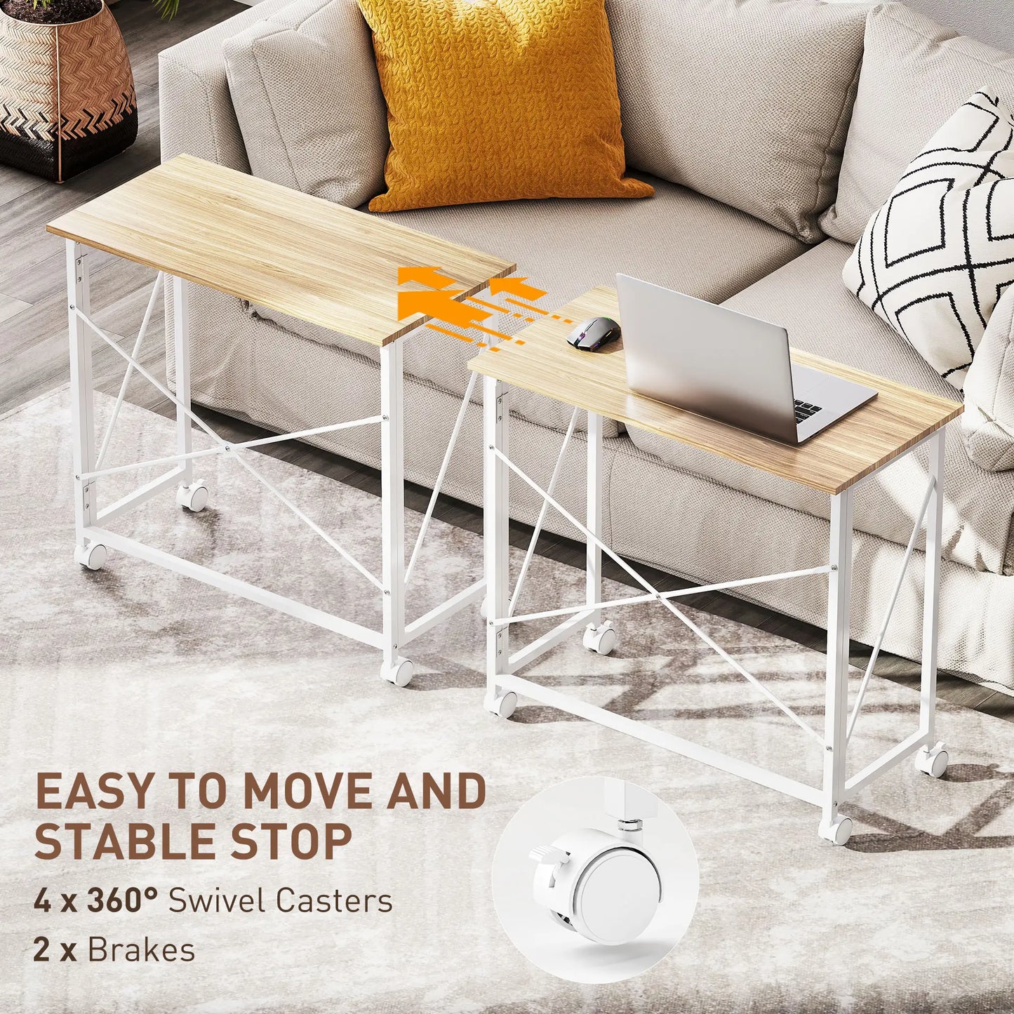 31.5" Folding Desk With Wheels, Home Office Desk, Natural Wood, Natural Wood Dumbbells & Barbells at Gallery Canada