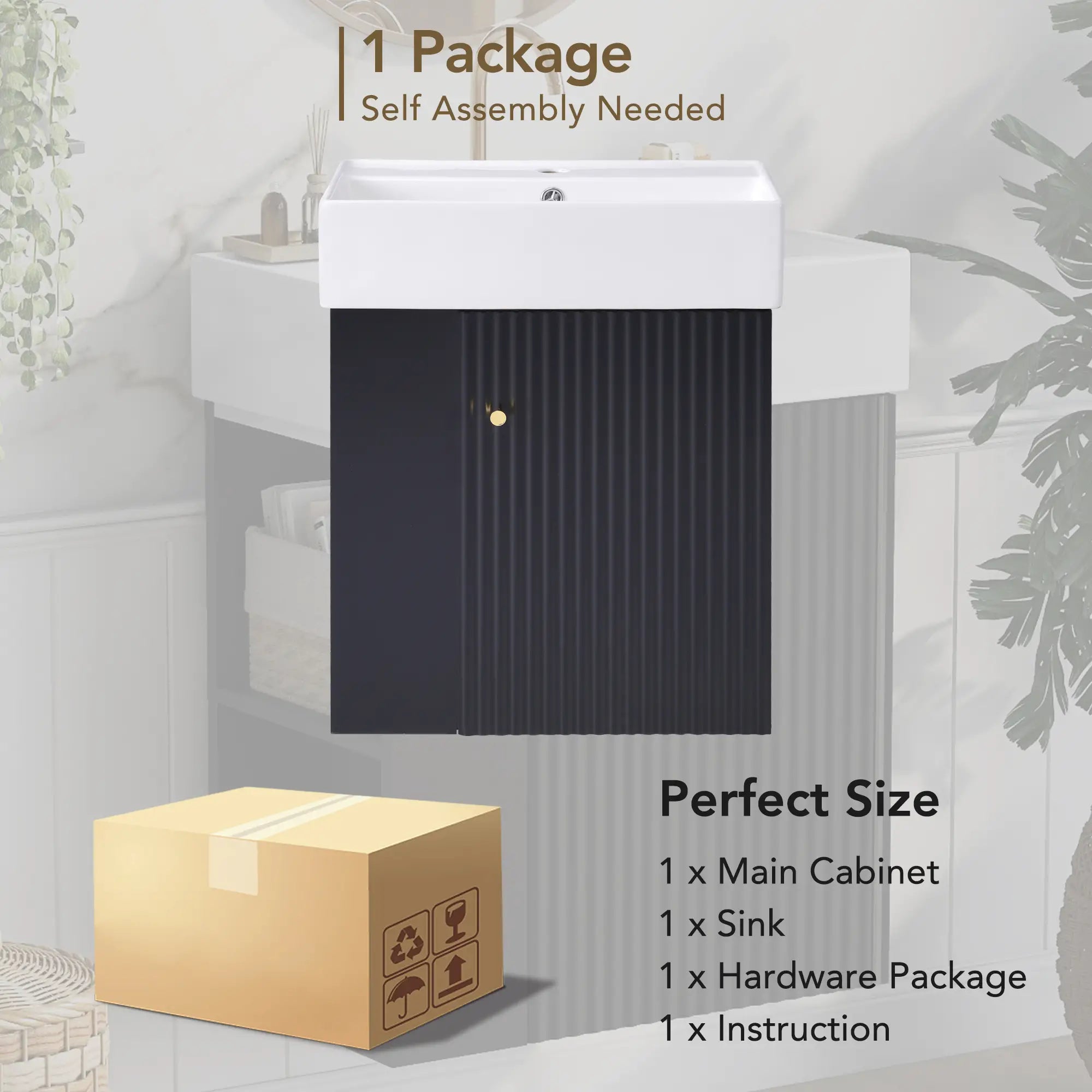 Floating Bathroom Vanity, Ceramic Basin, Side Storage, 21.5