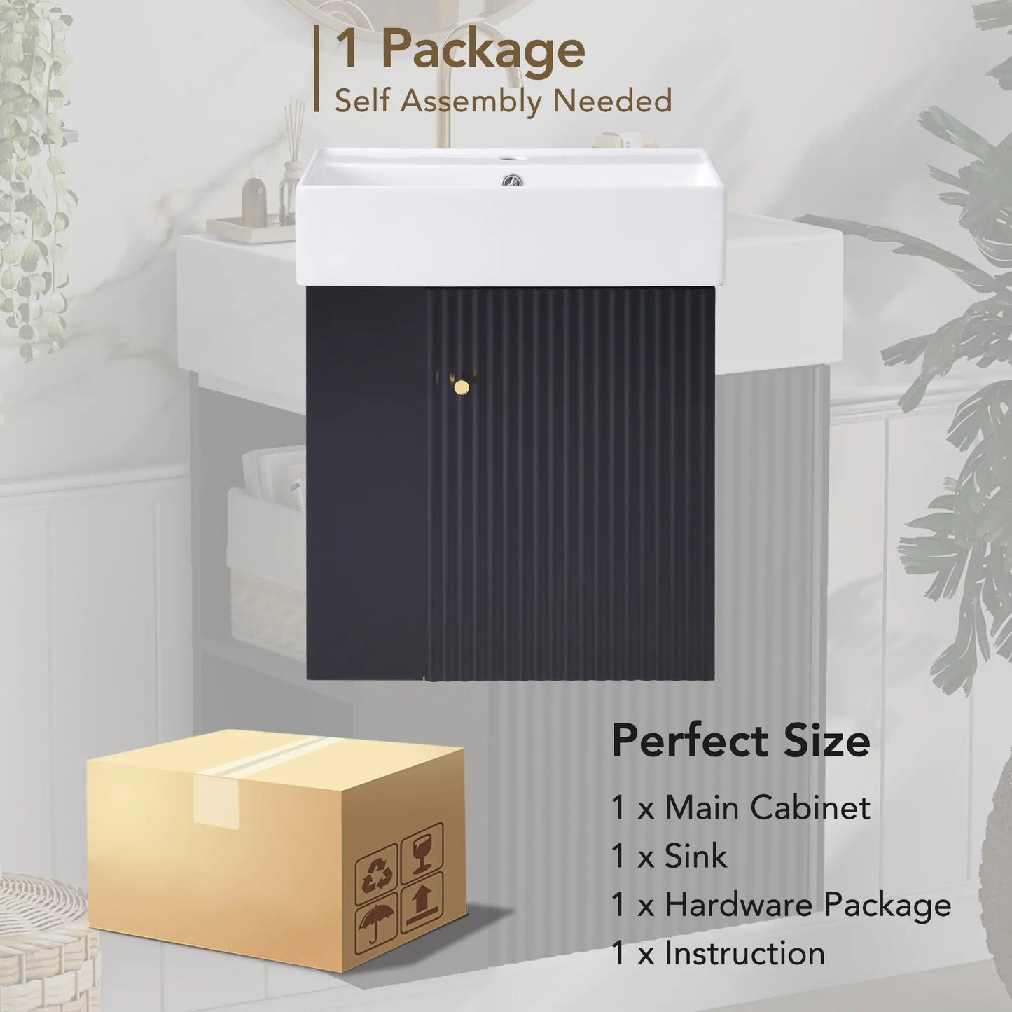 Floating Bathroom Vanity, Ceramic Basin, Side Storage, 21.5" L x 12" W x 26.5" H, Black Sink Cabinets at Gallery Canada