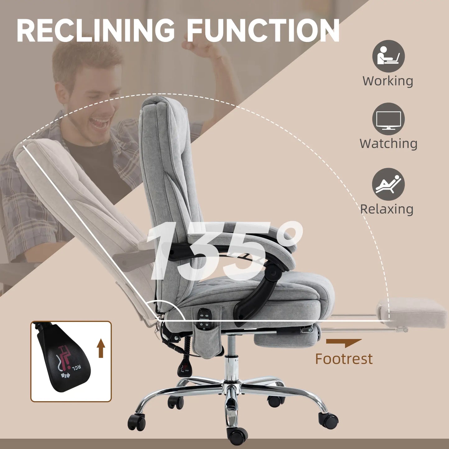 Massage Office Chair, Reclining Computer Chair, Adjustable Height, Footrest, Grey Massage Chairs at Gallery Canada