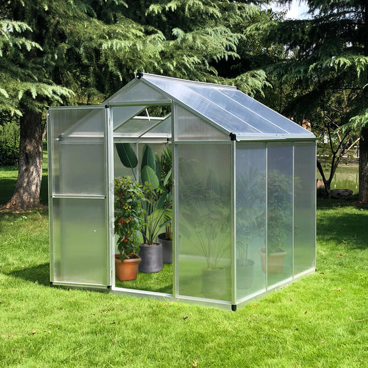 Walk-In Polycarbonate Greenhouse, Clear Walk In Greenhouses Transparent Sheets, Silver Frame at Gallery Canada
