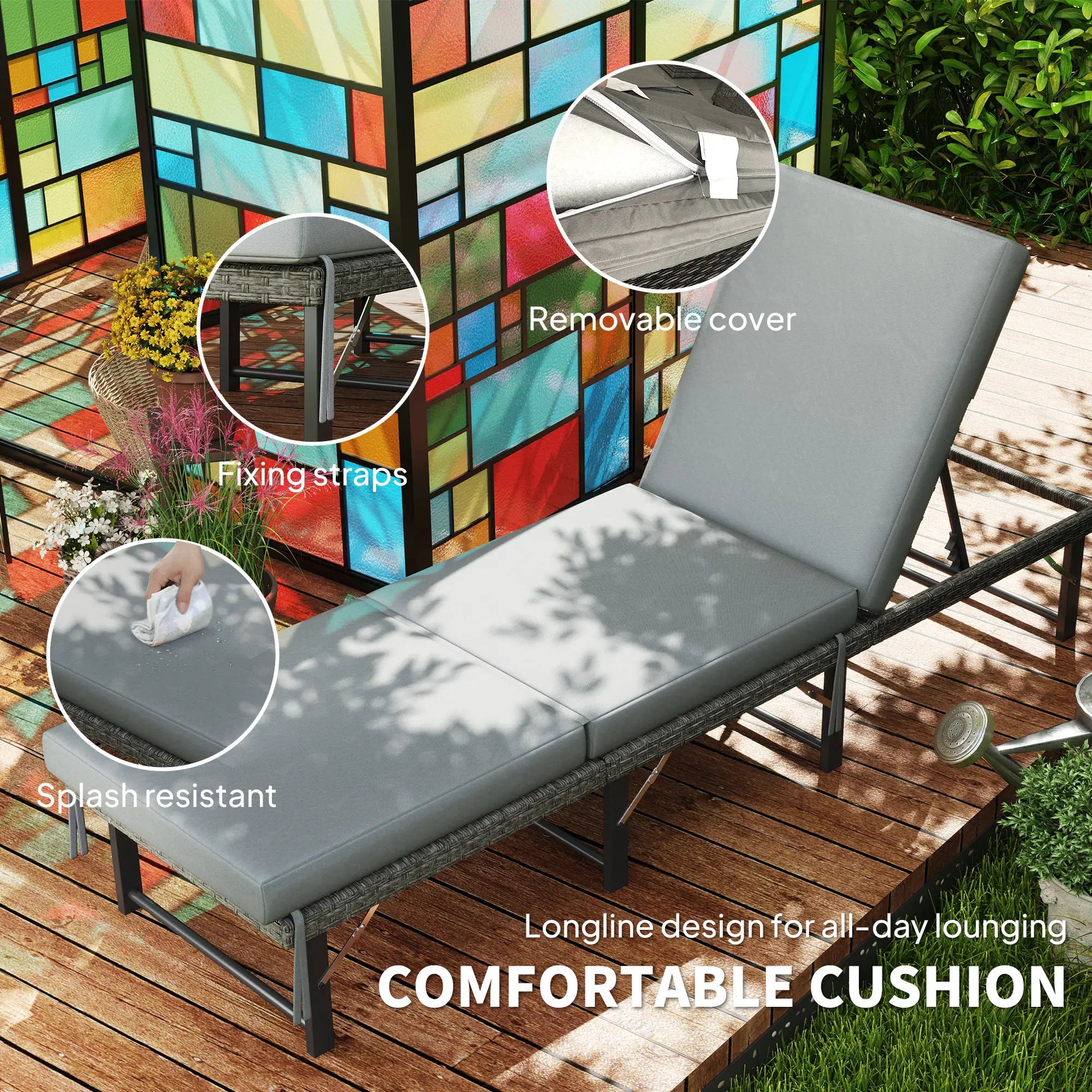 Folding Outdoor Lounge Chair, Wicker Chaise With Cushion, Grey Wicker Chaise Loungers at Gallery Canada