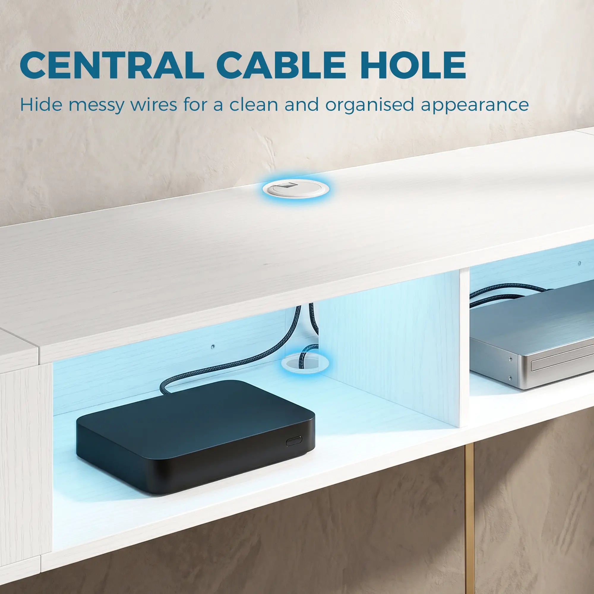 TV Stand with RGB LED Lights, Entertainment Center with Open Shelves for 75 Inch TV, White TV Stands at Gallery Canada