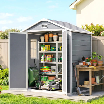 6x4.5ft Plastic Garden Shed, Lockable Tool Storage, Double Doors, Vent, Gray Sheds at Gallery Canada