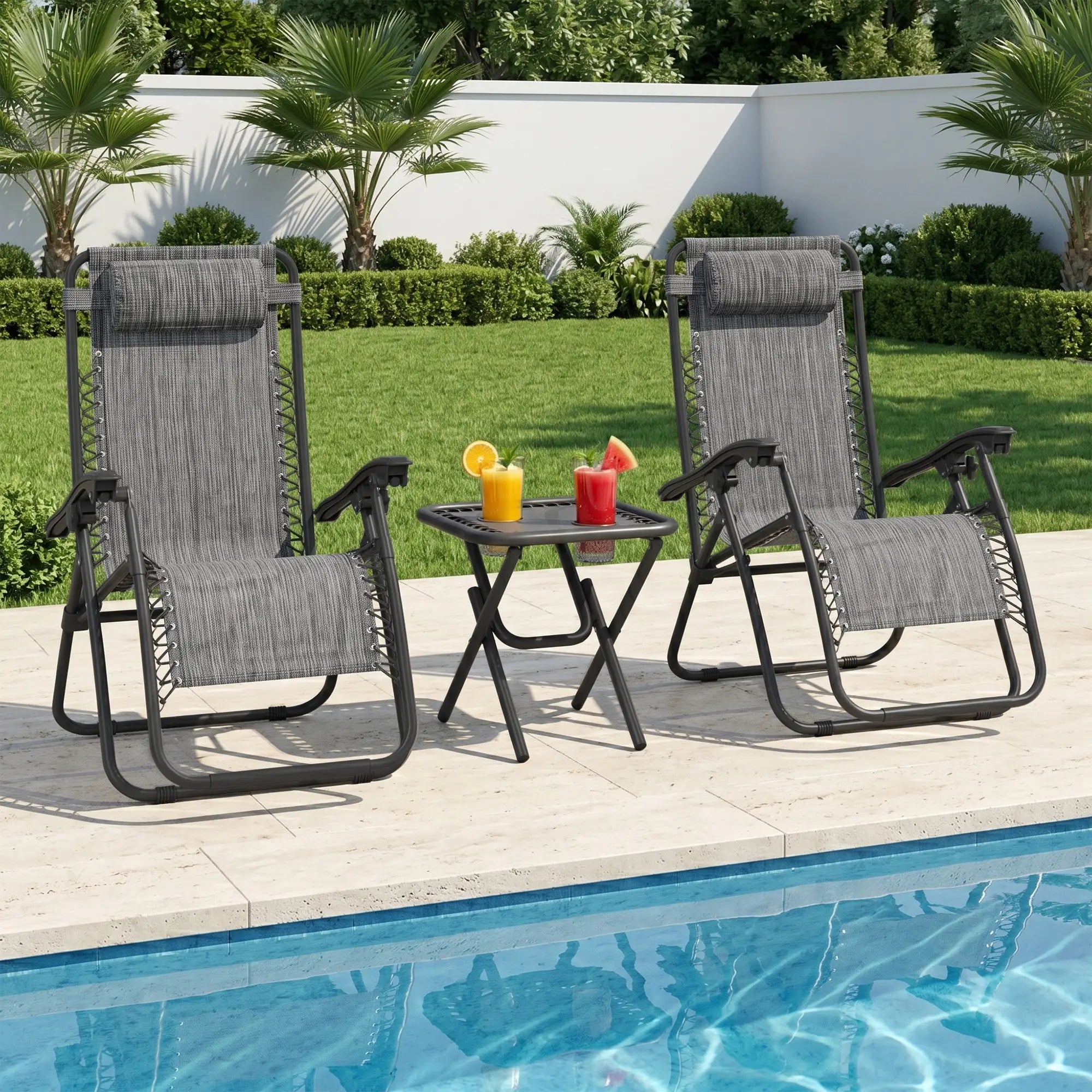 Zero Gravity Chair Set of 2, Patio Chair with Side Table, Dark Grey Lounger Chairs at Gallery Canada