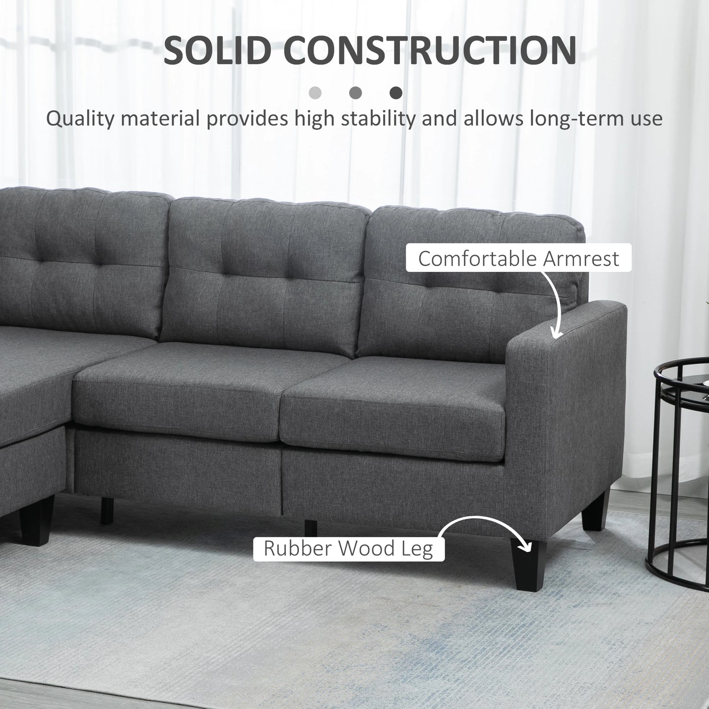 L-Shaped Sofa, 3 Seater with Ottoman, Dark Grey 3-Seater Sofas at Gallery Canada
