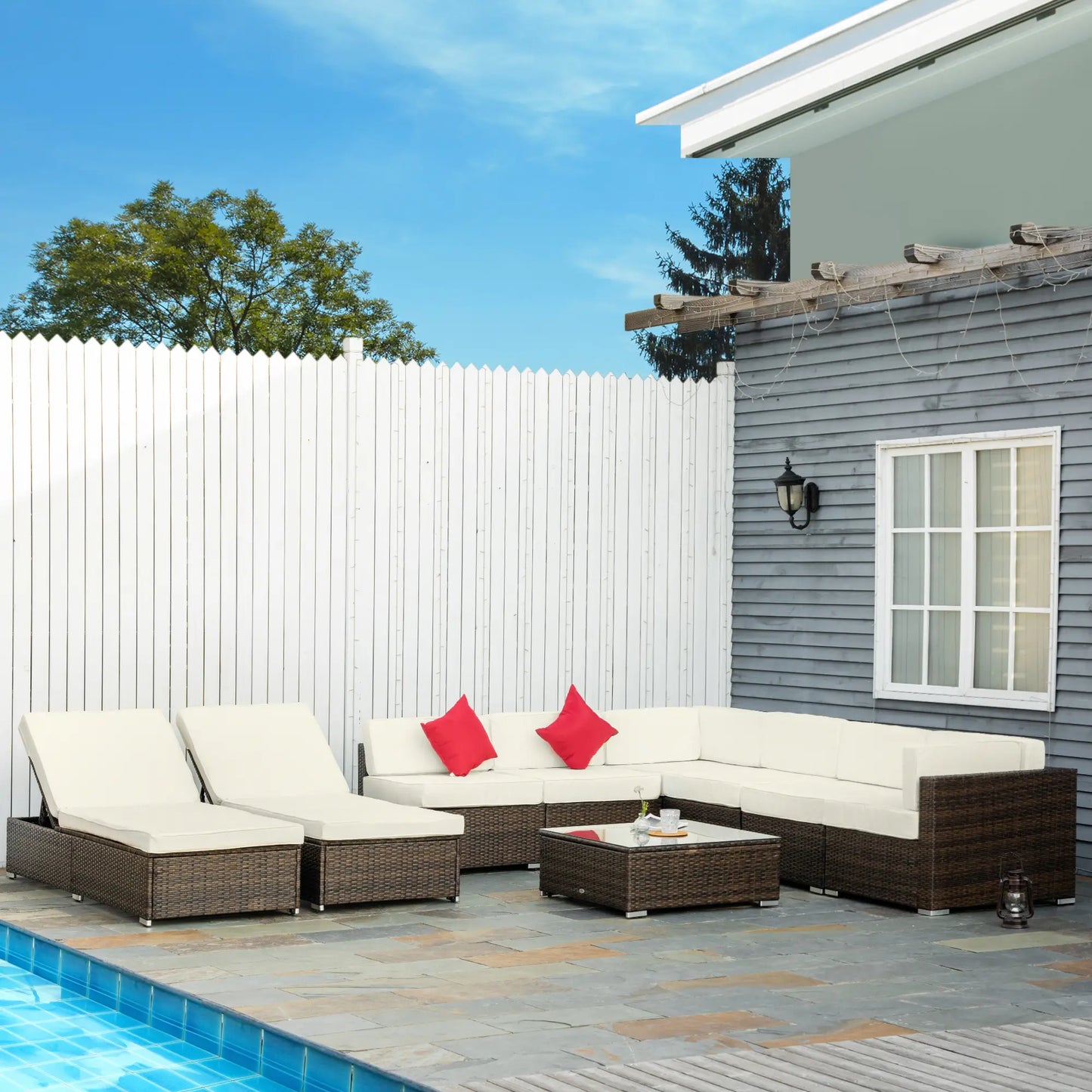 9-Piece Wicker Patio Furniture Set, with Cushion, Cream White Patio Furniture Sets at Gallery Canada