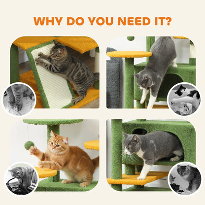 54" Cat Tree, Multi-Level Tower With Scratching Posts, Condos, Bed, Green Multi-Level Cat Towers at Gallery Canada