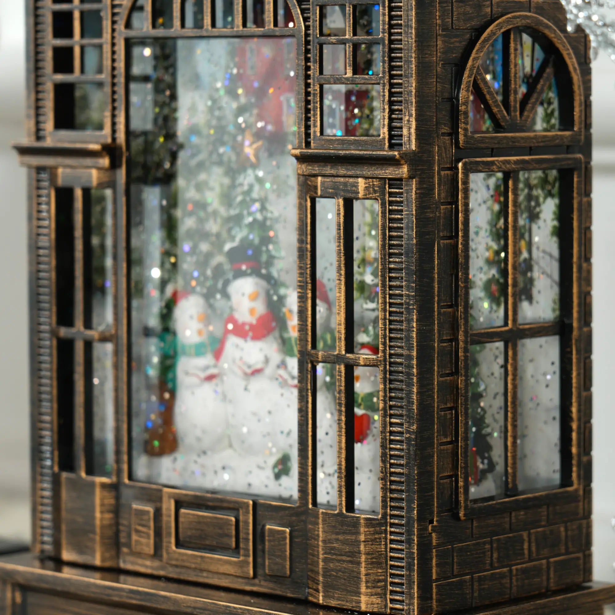Musical Snow Globe with Lights, Christmas Lantern, Swirling Glitter, Bronze Christmas Village Houses at Gallery Canada