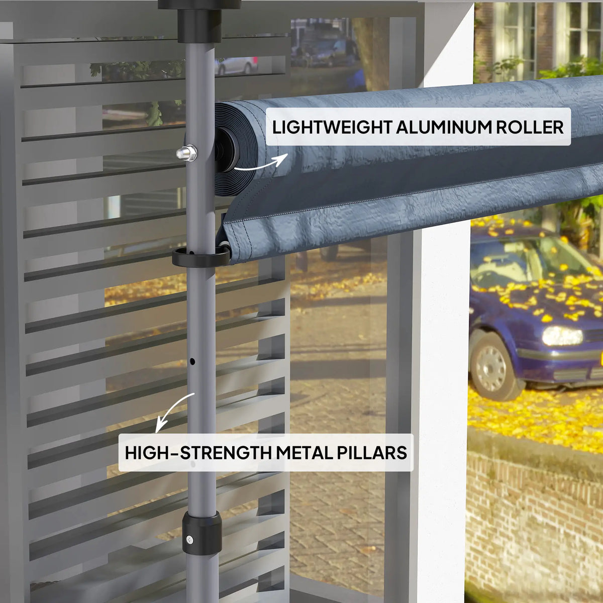 11.5' x 10' Manual Retractable Patio Awning, UPF30+ Water-Resistant, Dark Grey Patio Awnings at Gallery Canada