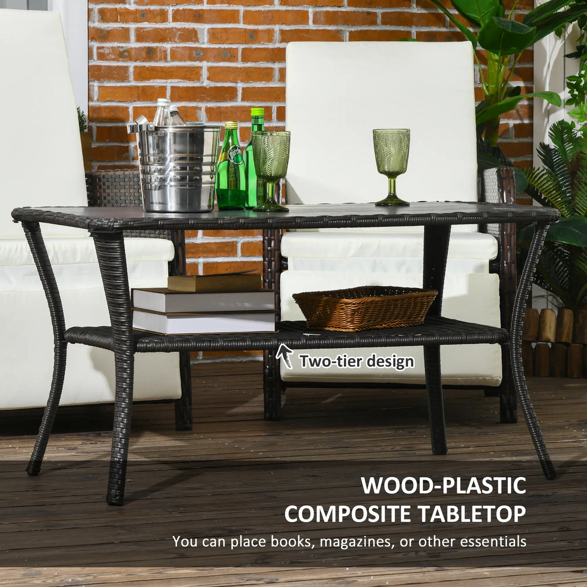 Outdoor PE Rattan Coffee Table with Storage, Glass Top, Black Patio Dinning Tables at Gallery Canada