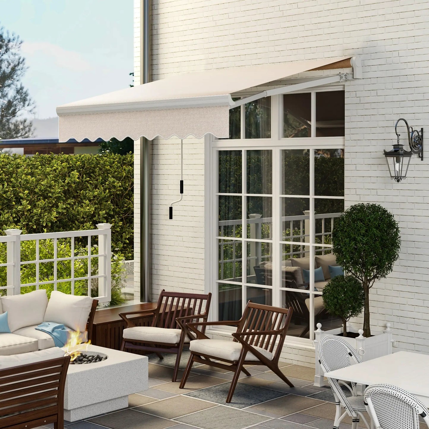 8'x7' Patio Awning, Manual Retractable Sun Shade, Outdoor Deck Canopy Shelter, Beige Patio Awnings at Gallery Canada