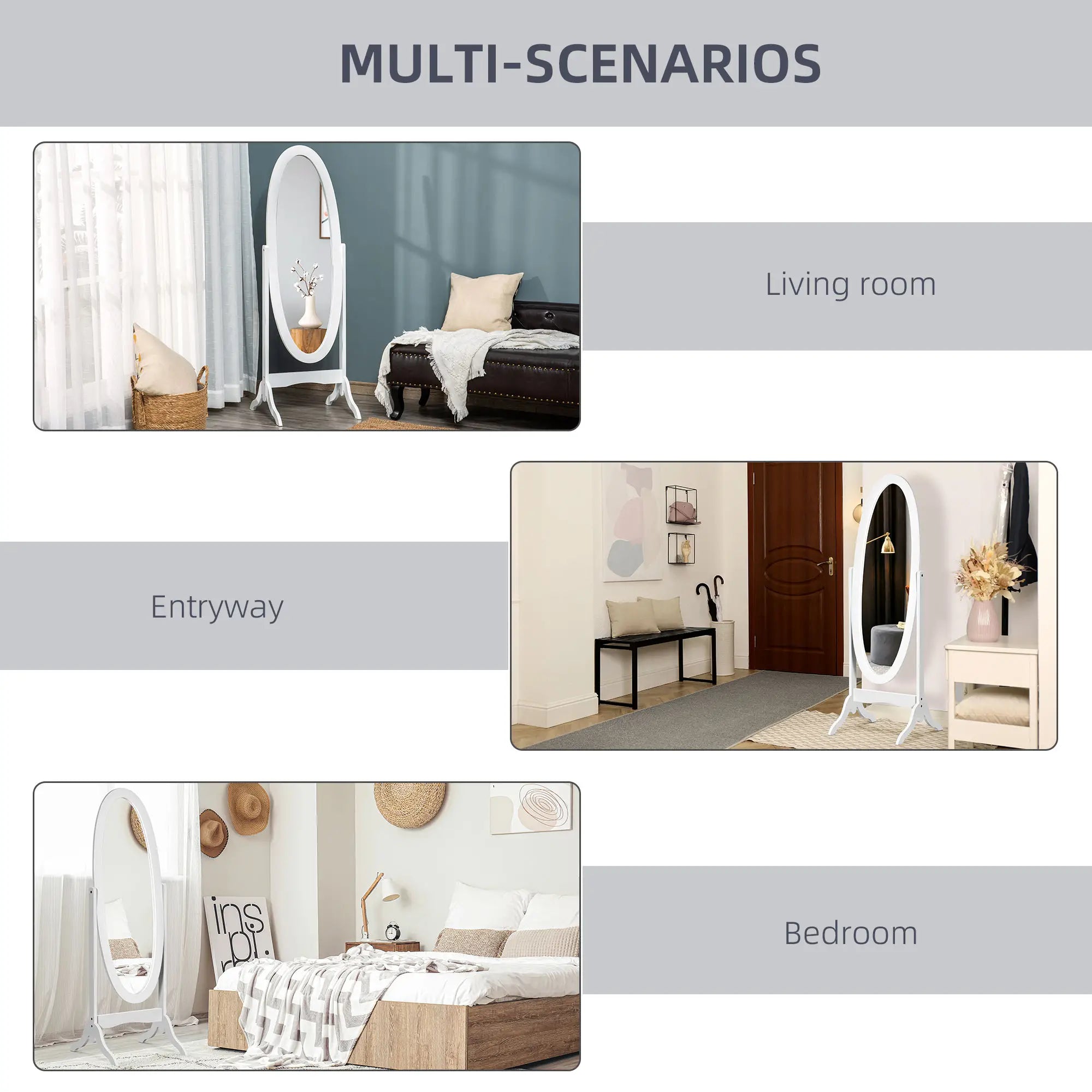 Full Length Floor Mirror, Adjustable Angle Oval Frame, White Full Length Mirrors at Gallery Canada