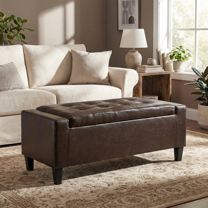 Storage Ottoman Bench, PU Leather, Tufted Design, Brown Storage Ottomans & Benches at Gallery Canada