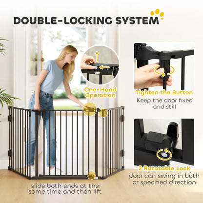 Foldable Dog Gate with Door, 3 Panel Metal Pet Gate, Black Pet Gates at Gallery Canada