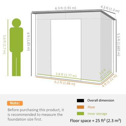 6 x 4FT Galvanized Metal Garden Shed, Double Doors, 2 Vents, Light Grey Sheds at Gallery Canada