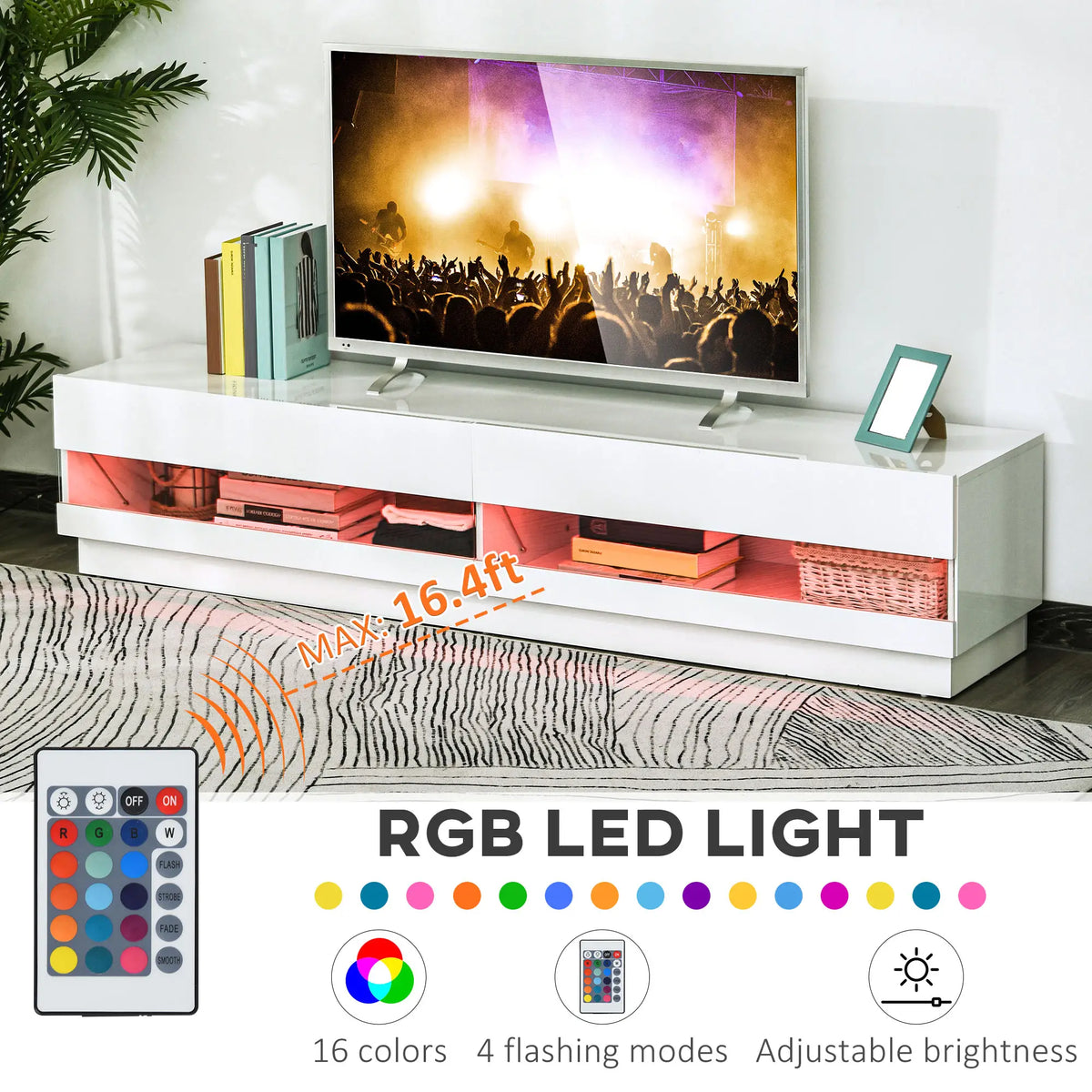 Lighted TV Stand For TVs Up To 75, High Gloss White, White TV Stands at Gallery Canada