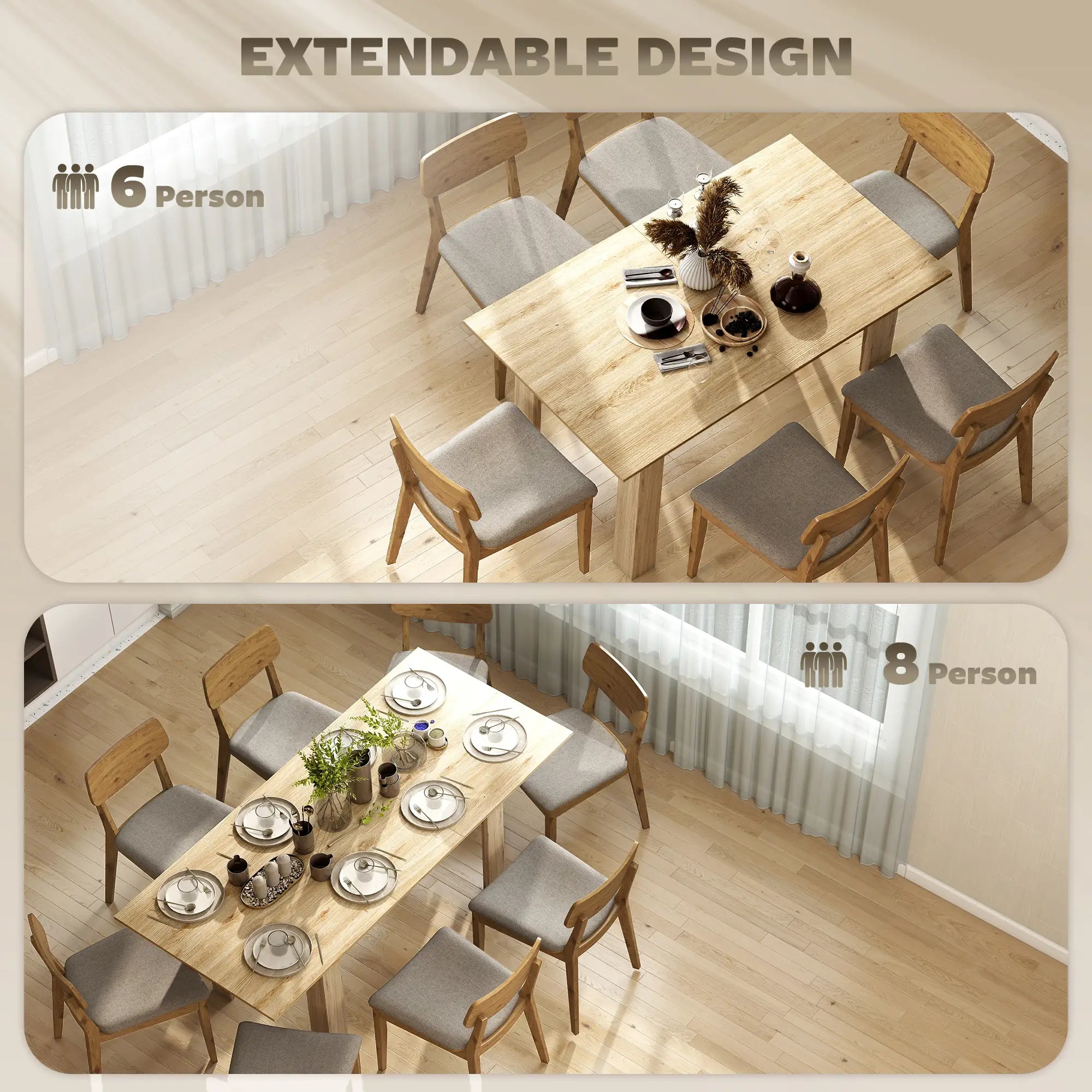 Extendable Dining Table, 55.1(70.9) x31.5 in, for 6-8, Natural Wood Dining Tables at Gallery Canada