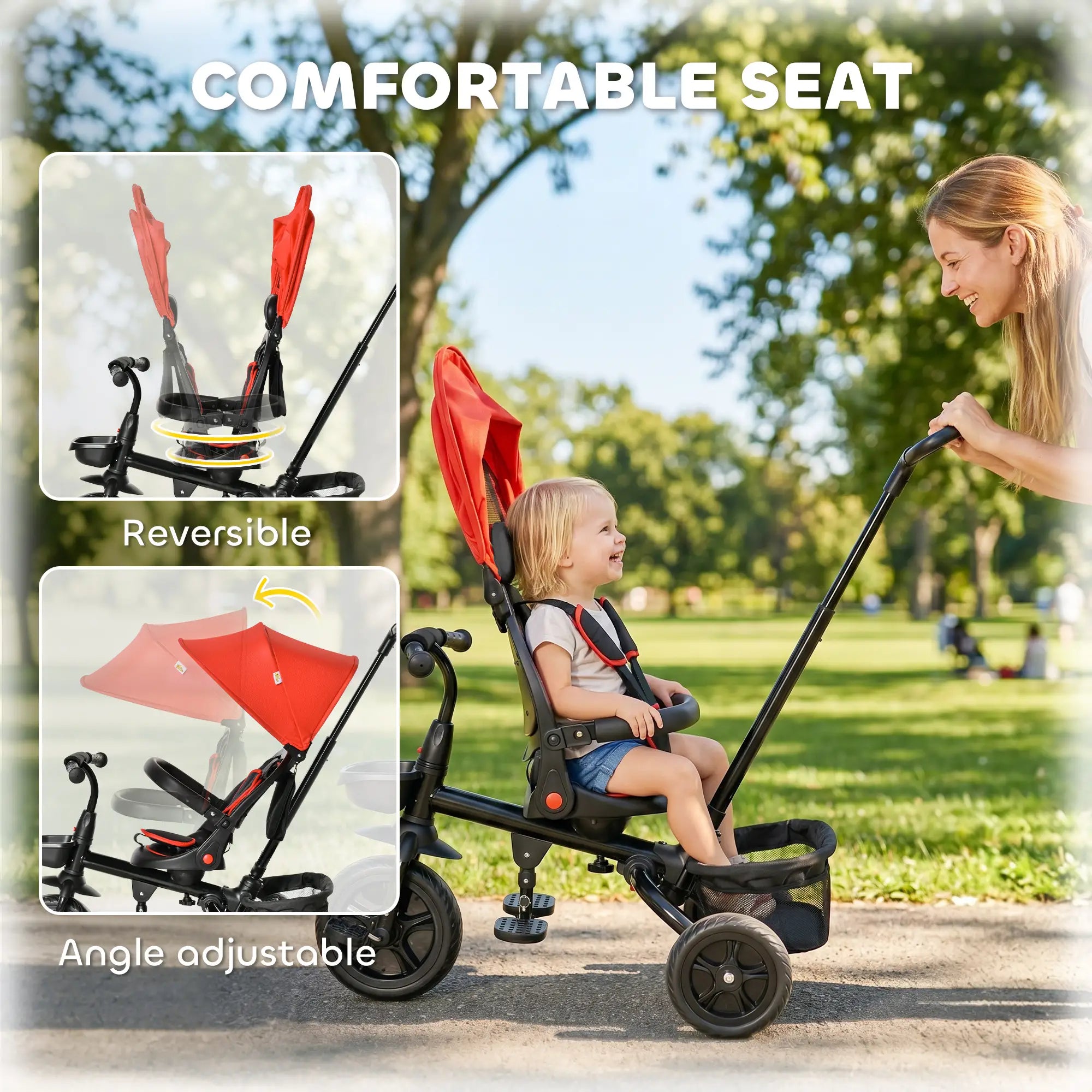 Toddler Tricycle, 4 in 1 Kids Trike, Adjustable Seat, Push Bike, Red Tricycles for Kids at Gallery Canada