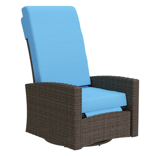 Outdoor Rattan Lounge Chair with Footrest, Soft Cushion, Sky Blue
