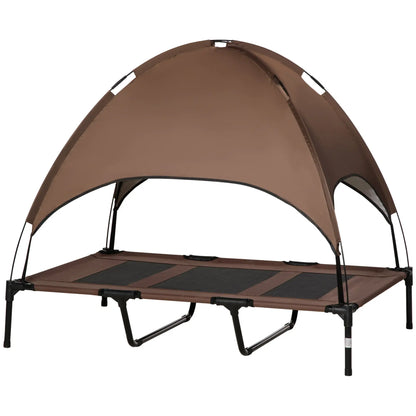 Elevated Dog Bed with Canopy, Portable Dog Cot, XL, 48" x 36" x 43", Coffee Elevated Dog Beds at Gallery Canada